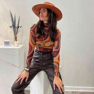AUTUMN CASHMERE Sheer Marble Print Mock Knitted Sweater in Warm Combo size SP